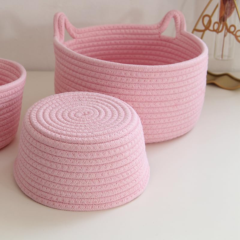 Large Cat Ears Toy Organizer, Woven Cotton Rope Basket, Decorative Nursery Bins & Boxes Gift Basket Empty for Baby Pet Toy Storage