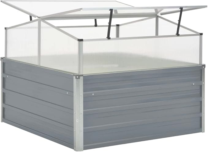 Medium Greenhouse with Adjustable PC Panels, Galvanized Steel Cold Frame for Garden Plants, Gray Stackable Outdoor Gardening Planter Box