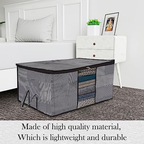 Kuber Industries Underbed Storage Bag | Clothes Storage Organizer | Blanket Cover with Clear Window | Zipper Closure & Handle Cloth Organizer | Lining-Design | Large | Pack of 2 | Gray