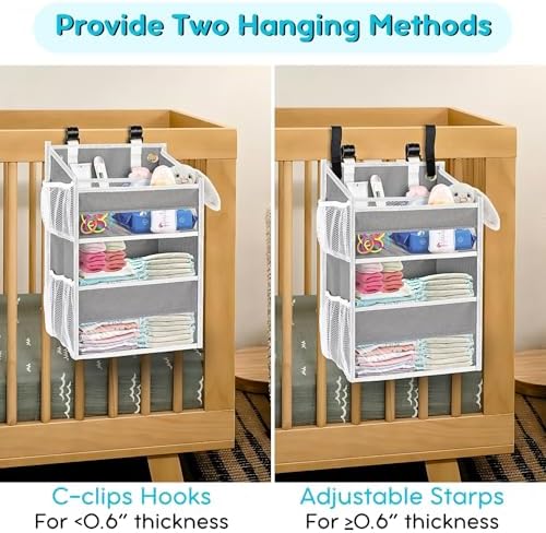 Hanging Diaper Organizer, 2 Tier Hanging Diaper Caddy, Holds 90+ Diapers