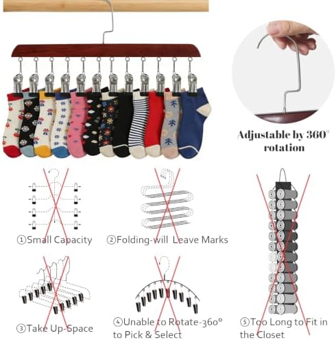 2PCS Vintage Space Saving Hanging Clothes Organizer with 12 Clips