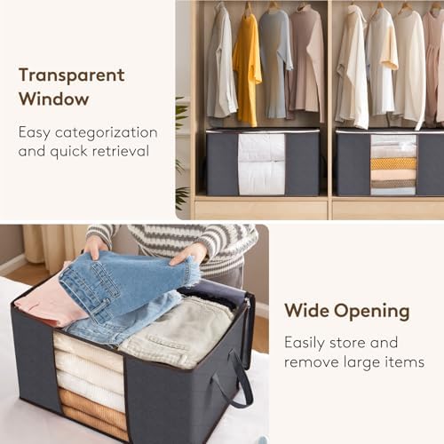 Lifewit 10 Pack 90L Clothes Storage Bins with Lids, Foldable Blanket Storage Bags with Zippers, Clear Window and Reinforced Handles, Closet and Organization for Clothing, Sweater, Comforter, Bedding