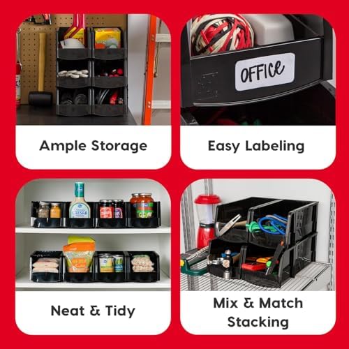 IRIS USA 8-Pack, Medium Stackable Storage Bins, Black