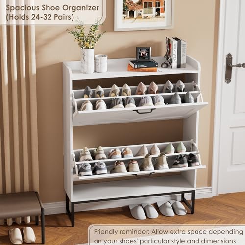Nicetree Shoe Storage Cabinet with 2 Flip Drawers, Entryway Cabinet, White