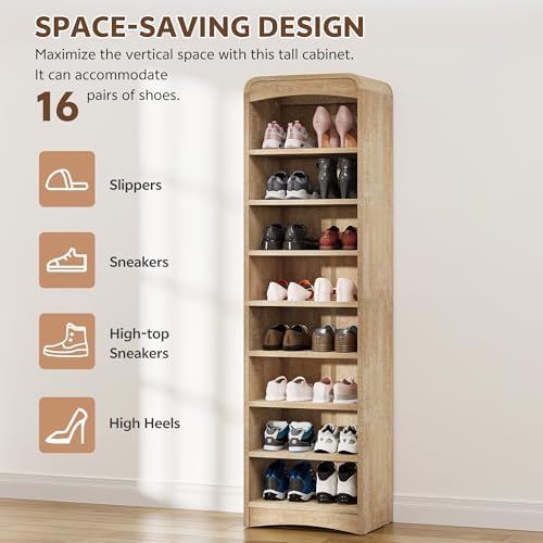 2 Pack Tall Shoe Cabinet with Adjustable Shelf, Natural
