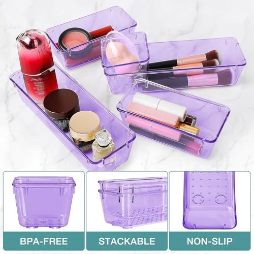 13 PCS Drawer Organizer Set, 5 Size Bathroom and kitchen organizer Trays | Bathroom and kitchen Drawer cabinet organizer Trays, Clear Storage Bins for Makeup, Jewelry, Utensils and Gadgets