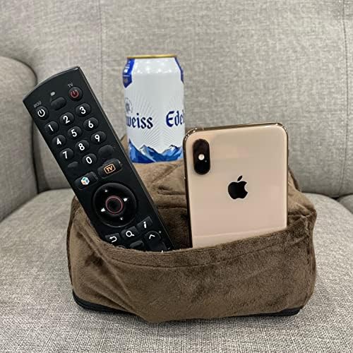 Couch Cup Holder Pillow, Couch Drinks Remotes Holder for Center of Couch, for Sofa, Bed, RV, Car (Brown)