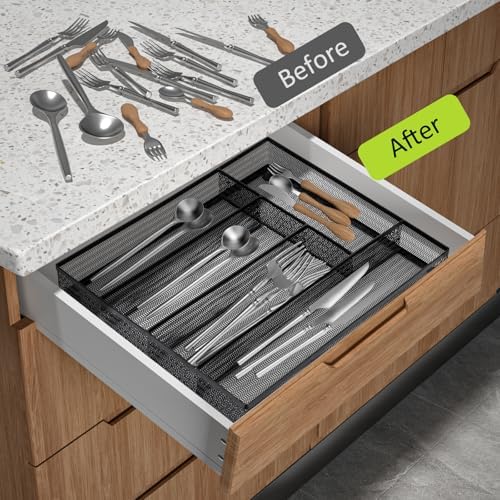 Neudeco Silverware Drawer Organizer, Black