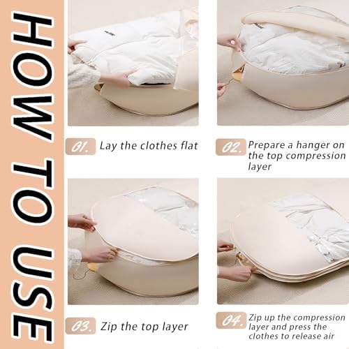 2025 Space Saving Hanging Garment Bag with Self Compression Zipper, Transparent Visibility Space Saving Hanging Protector for Down Coat with Self Compression Zipper (Extra Large)