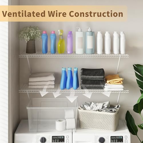 PROWORX Closet Shelves Wall Mounted, 4 Pack 4 ft x 12 in White Wire Shelving Kit, Metal Wall Shelf Organizer for Home, Pantry, Laundry Room Storage