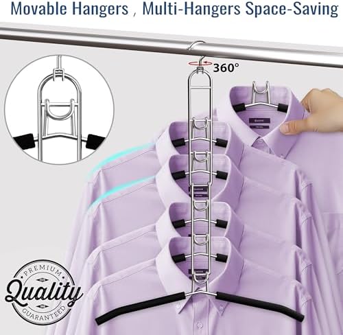 Clothes Hangers Space Saving, Newly Upgraded Detachable Shirt Hangers, 6-Tier Foldable Coat Hanger with 360° Swivel Hook for Closet Organizers and Storage Shirt,Sweater,Suit - 2 Pack, Patent Pending