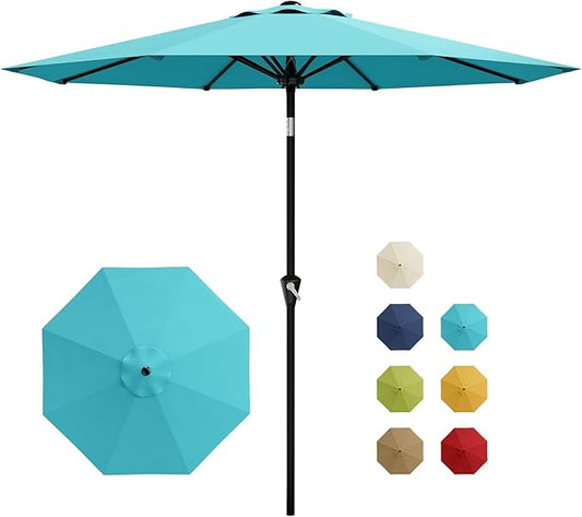 Garvee 9FT Patio Umbrella - Outdoor Table Umbrella with Smooth Crank Lift, Push Button Tilt and 8 Sturdy Ribs - Market Umbrella UV Protection Waterproof for Pool, Deck, Yard, Garden -Sky Blue