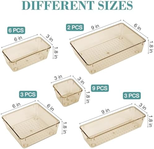 23 PCS Drawer Organizer Set, 5 Size Bathroom and kitchen organizer Trays | Bathroom and kitchen Drawer cabinet organizer Trays, Clear Storage Bins for Makeup, Jewelry, Utensils and Gadgets