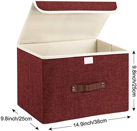 TYEERS Collapsible Storage Boxes, Washable Fabric Storage Bins with Lids, 14.9x9.8x9.8 inches, 2 Pack, Red Wine