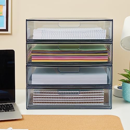 STORi STAX Plastic Stackable Organizer Drawers (Set of 2) Classic Grey | 12.5" Wide | Set Includes Two Open Drawer | Organize Office Desk Accessories & Sort Paper | Made in USA (Pack of 2)