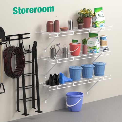 HAUSHOF 2 Pack Closet Shelves Wall Mounted, 4 ft x 12 in Wire Shelf Kit | White Wire Closet Shelving for Closet, Laundry Room, Bedroom, Living Room, Pantry Organization and Storage