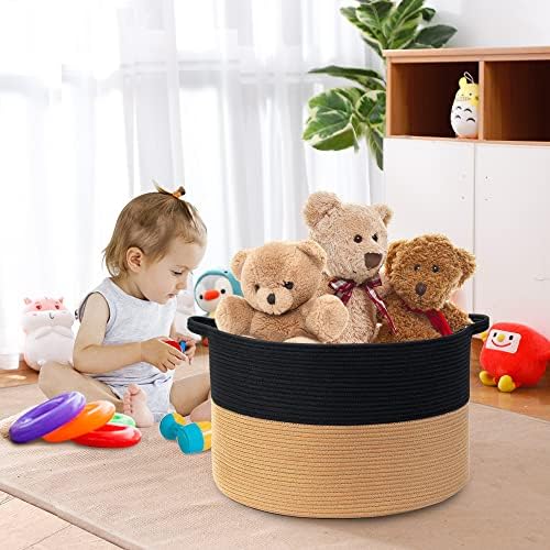 MEGASKET Extra Large Storage Basket, 22" X 14" Blanket Storage for Living Room, Decorative Kids Dog Toy Bin Box, Big Woven Cotton Rope Baskets for Organizing, Farmhouse Blanket Pillow Holder Organizer