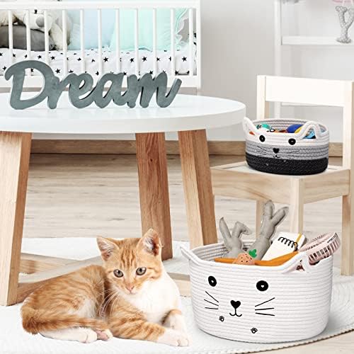 Zopeal Cat Woven Gift Basket Storage,13.7 x 7.8 Inch,White