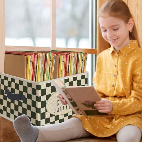 Funny Kids Playroom Foldable Storage Bins Box with Handles, Retro Neutral Checkered Collapsible Toys Books Clothes Organizer Basket for Kids Boys Girls Playroom Bedroom Bathroom