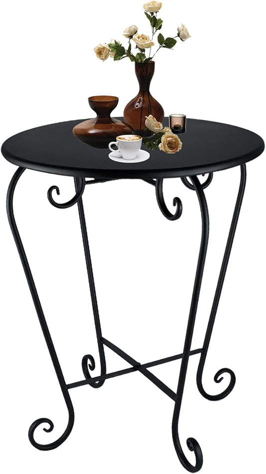 Small Patio Side Table,Round Metal Side Table,Weather Resistant Anti-Rust Outdoor Side Tables,Outdoor End Table for Garden,Porch,Balcony,Yard,Black