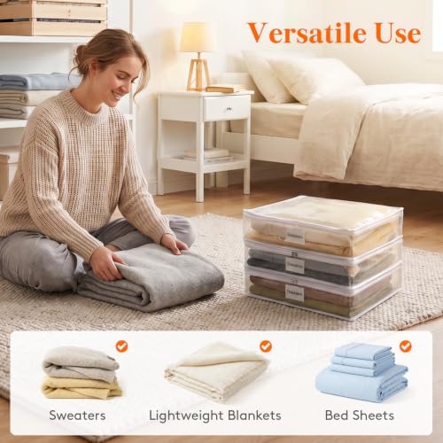 Lifewit 6 Pack Clear Zippered Storage Bags, Plastic Storage Bags Clothing Organizer for Blankets Linen Sweater Bed Sheet Quilt Clothes (15.9 x 13.8 x 4.1Inch)