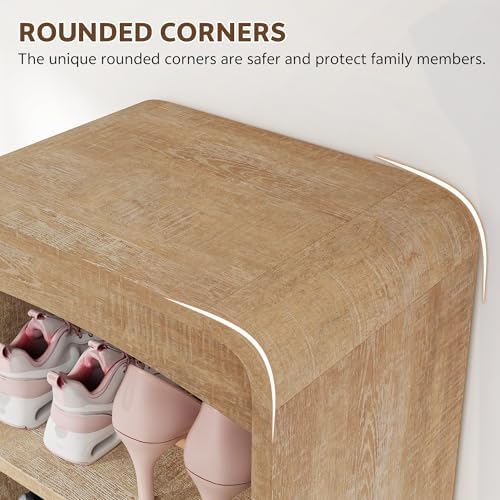 2 Pack Tall Shoe Cabinet with Adjustable Shelf, Natural