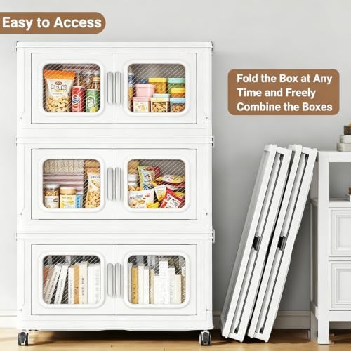 BROVIEW 150 Qt Extra Large Stackable Storage Bin with Lids, 3 Pack White