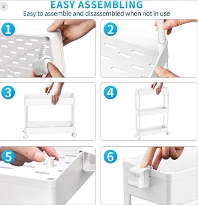 SPACEKEEPER Slim Rolling Storage Cart, 3 Tier Bathroom Cart Organizer,White | Narrow Rolling Cart with Wheels for Kitchen Office Bathroom Laundry Room,Mobile Utility Cart for Craft Art Makeup Nail Polish