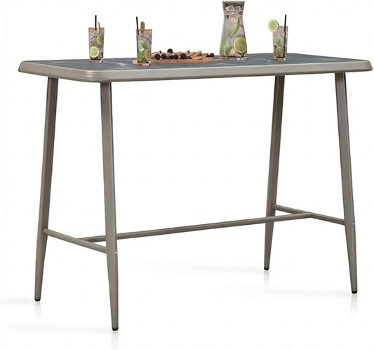 PURPLE LEAF Outdoor Rectangular Counter Height Dining Table Aluminum Kitchen Bar Table for Bar Stool for Backyard Patio Grey