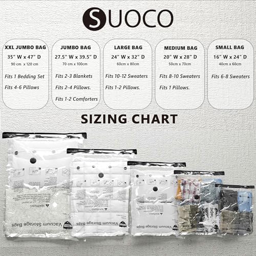 Vacuum Storage Bags, Compression Packing Space Saver Seal Bags for Clothing Bedding Comforters Blankets Pillows, 14 Medium