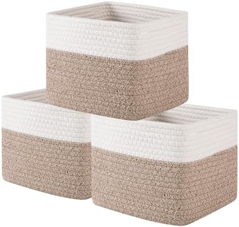 OIAHOMY 3 PACK Cube Storage Bins Storage Baskets Shelf Brown&White