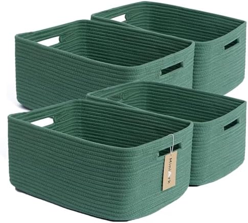 MiniArk Large Storage Baskets for Organizing, 17 x 13 x 7.5” Closet Shelf Baskets for Clothes Blanket Towels, Baby Nursery, Toy Bins Box, Woven Rope Baskets, 4 Packs Green