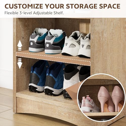 2 Pack Tall Shoe Cabinet with Adjustable Shelf, Natural