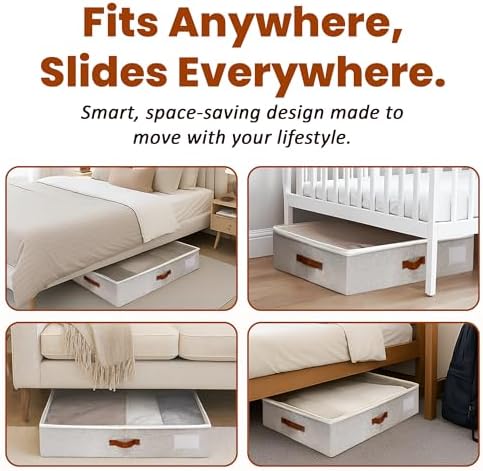 Large Under Bed Storage, 2 Pack Under Bed Storage Containers with Clear Cover, Reinforced Handles and Label Pocket for Dorms, Clothes, Shoes, Blankets, Linens, Only Needs 6" of Clearance