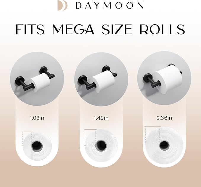 Day Moon™ - Toilet Paper Holder - Modern Roll Holder for Bathroom - 2 Pack - Wall Mount, Black