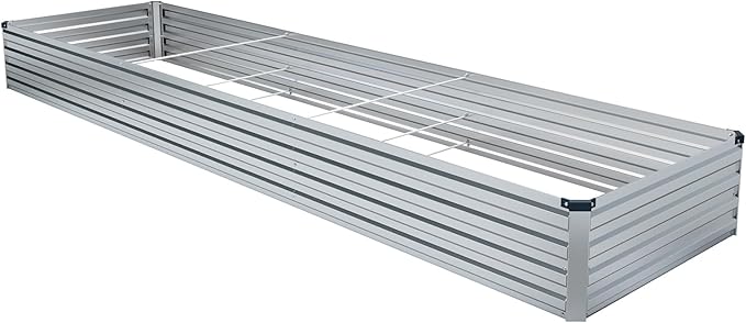 Meberam 2 Pack 12x4x1FT Galvanized Raised Garden Bed Kit, Outdoor Metal Planter Box for Vegetables, Bottomless Rectangular Gardening Bed with Support Rods, Tool-Free Assembly, Silver