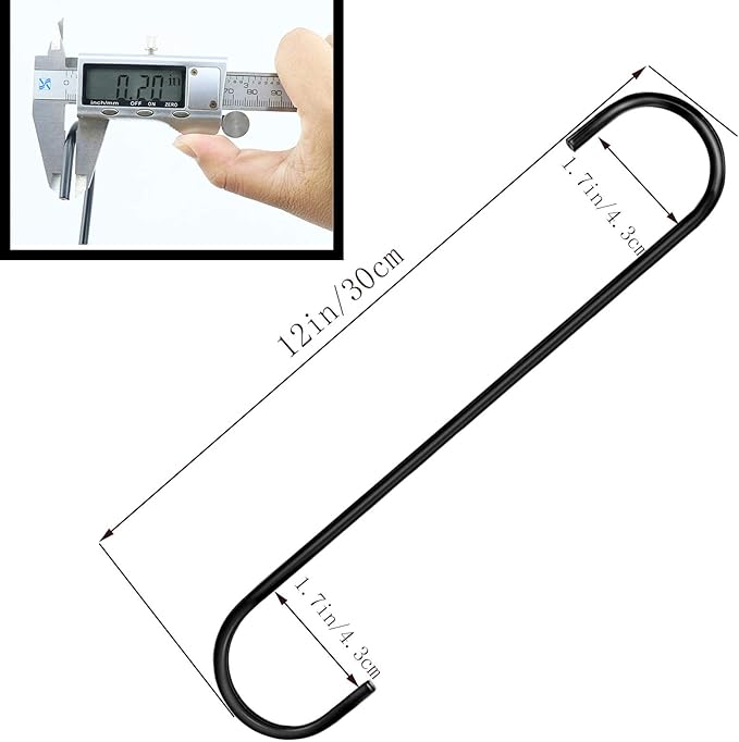 DINGEE 12 inch 8 Pack Extra Large S Hooks Heavy Duty Long S Hook for Hanging Plant, Hook for Tree Branch,Bird Feeder,Pots and Pans Closet Garden Pergola Indoor Outdoor X-Large Hooks