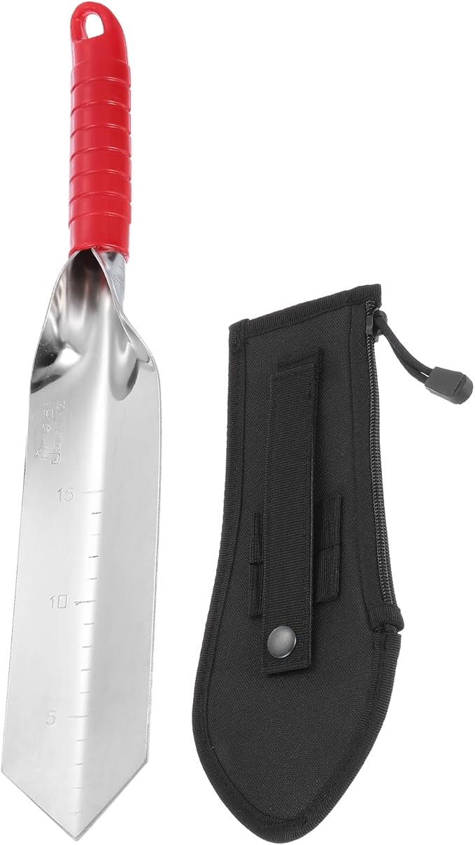HARFINGTON Garden Hand Shovel 15.2 x 2.7 Stainless Steel Trowel Garden Tool with Sheath for Digging Planting Transplanting, Red & Black