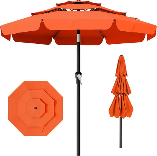 AreShark 9FT 3-Tiers Patio Umbrella with Valance, Outdoor Umbrellas with Crank/Tilt, Table Market Umbrella Vented w/ 8 Sturdy Ribs for Garden, Deck, Backyard, and Pool, Orange
