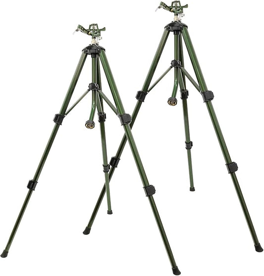 RESTMO 2 Pack Tripod Base Zinc Impact Sprinkler, 360° Rotating & 3-Height Adjustable Tripod, Heavy Duty Full Metal Sprinkler for Agriculture and Large Yard Irrigation