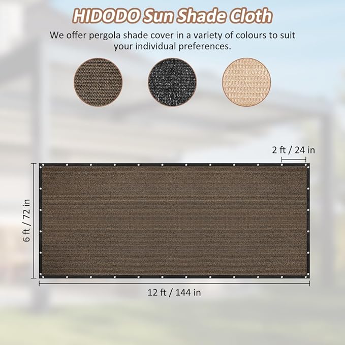 90% Shade Cloth with Grommets, 6 x 12 FT Sun Shade Tarp Pergola Shade Cover Canopy, UV Block Privacy Sun Screen for Outdoor, Patio, Garden, Porch and Deck, Mocha