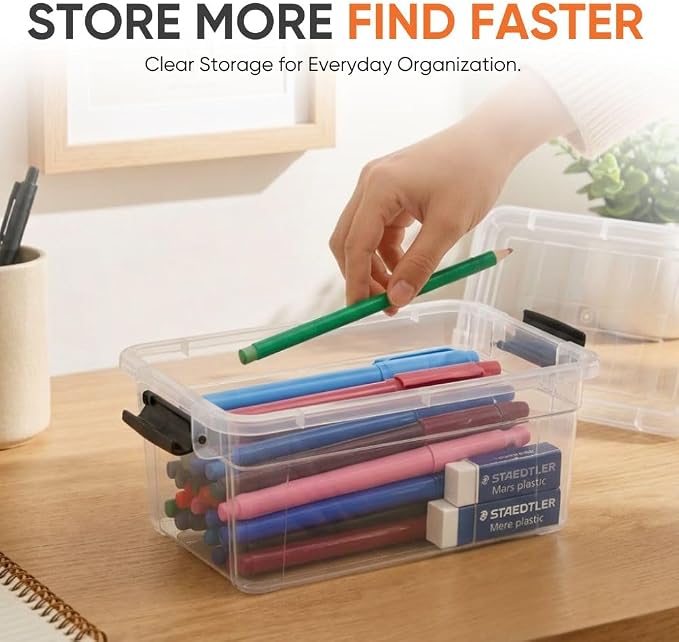 Superio 1.85 Quart Clear Plastic Storage Boxes with Lids, Stackable Organizer Containers, BPA-Free Storage Bins for Home, Office, School & Dorm, 10 Pack