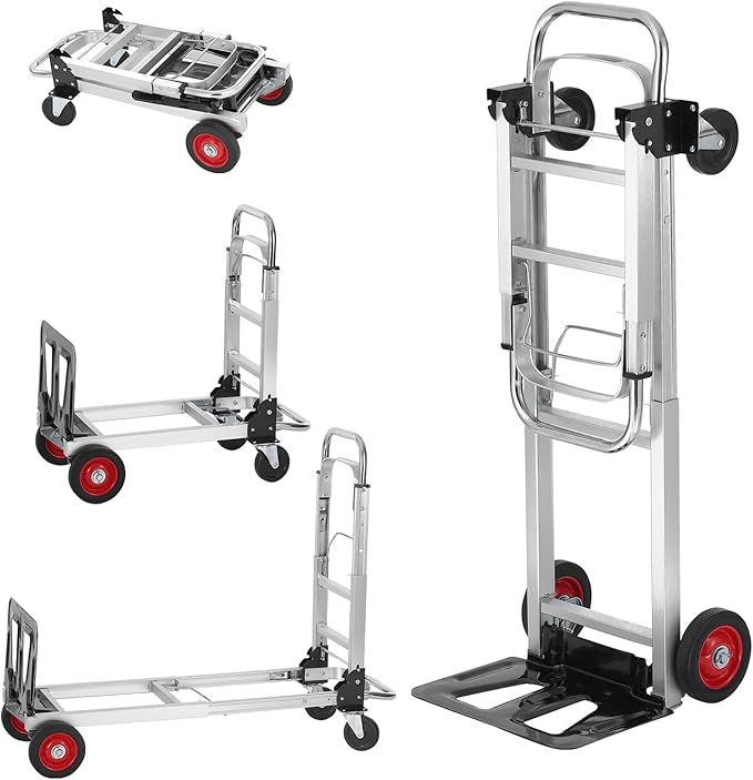 VEVOR Aluminum Folding Hand Truck, 2 in 1 Design 400 lbs Capacity, Heavy Duty Industrial Collapsible cart, Dolly Cart with Rubber Wheels for Transport and Moving in Warehouse, Supermarket, Garden