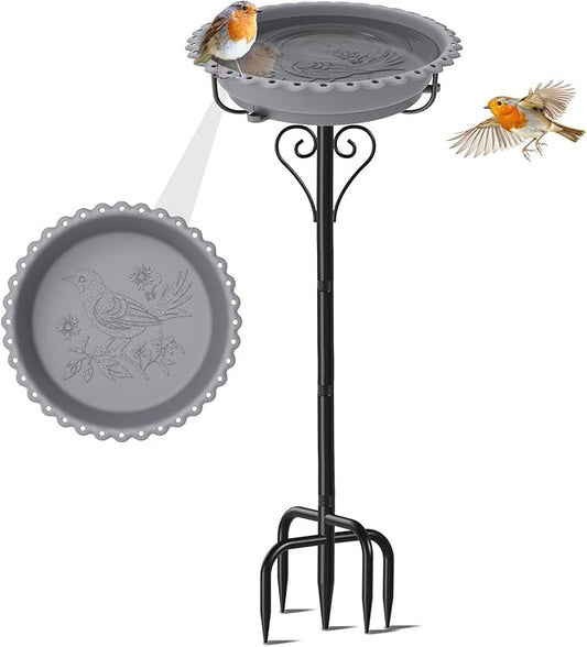 Birdbaths for Outdoors,40In Garden Birdbath with 12" Removable Plastic Bowl,Bird Baths Feeder with Sturdy 5 Prongs Base for Outdoor Garden Patio Yard Lawn Decor (Gray)