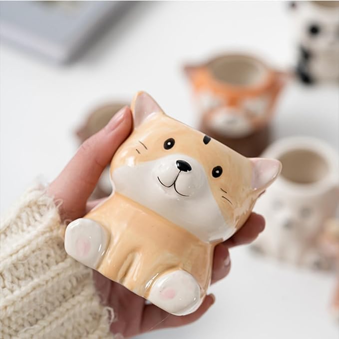 Cute Animal Ceramic Succulent Planters, Small Bonsai Planter, Aloe Cactus Succulent Plant Pots with Drainage Indoor Outdoor Use for Office Home Garden Decoration, Plants Not Included (Groundhog)