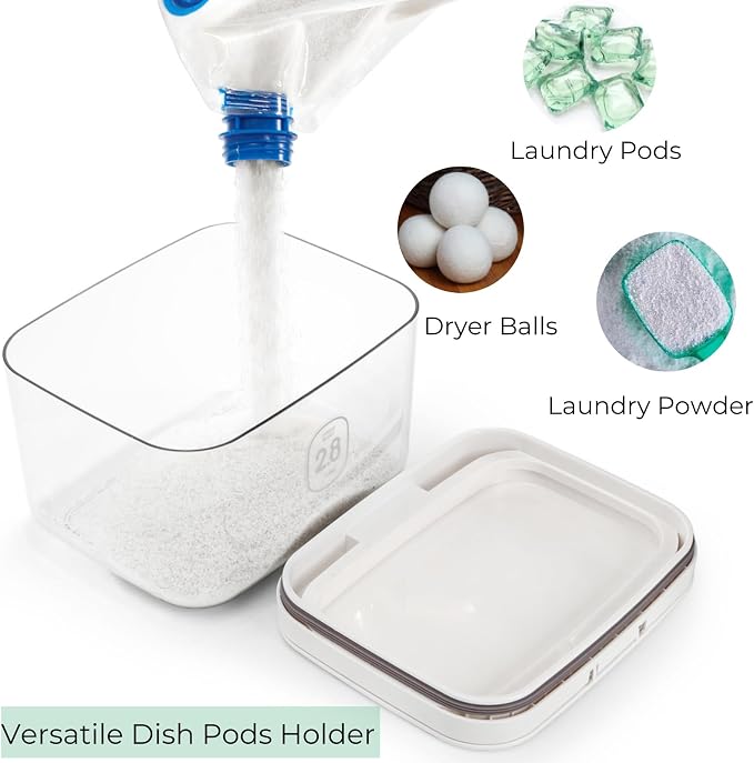 Tlence 94 OZ/2.8L Laundry Pods Container, One-Press Lid Laundry Powder Holder Dispenser, Clear PET Detergent Sheet Organizer with Measuring Cup for Booster Beads, Dryer Balls, Flour, Pet Food