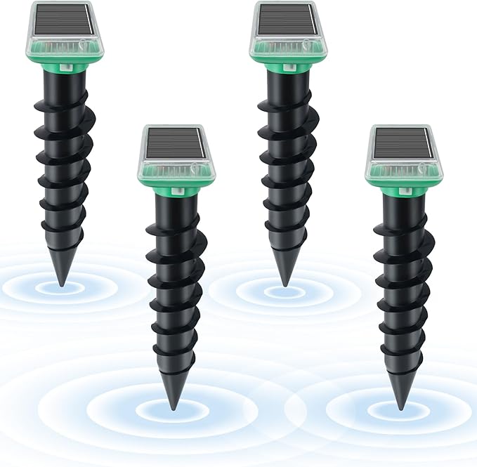 Mole Repellent Solar Powered, IP67 Waterproof Solar Mole Repellent Ultrasonic Snake Repellent Deterrent Gopher Vole Snake Pest and Other Rodent Animals, Get Rid of Moles, Groundhogs