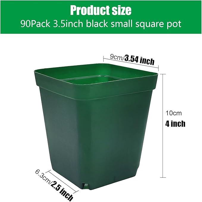 RooTrimmer Square Nursery Seedling Pot 3.5 Inches 90 Pcs, Small Nursery Pot Plastic Thick and Sturdy Seed Start Germination Pot for Plant Propagation and Seeding(Green,3.54 Inches, 90Pcs)