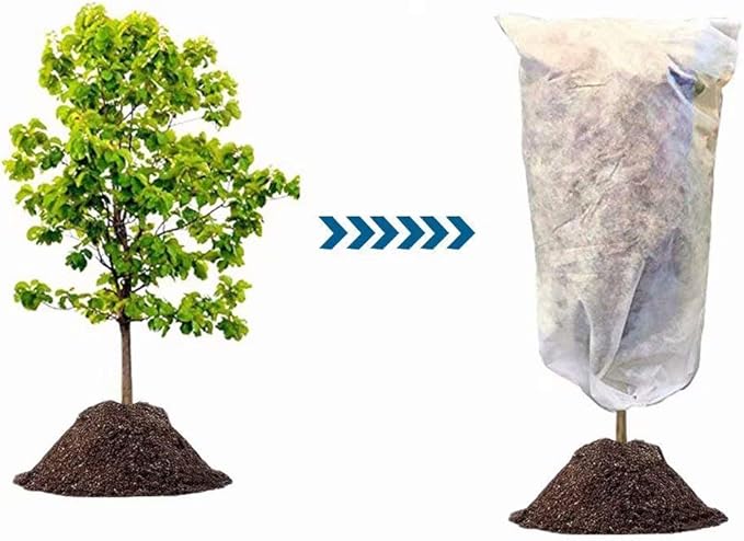 Agfabric Plant Covers Freeze Protection H32 xW32 0.9oz Plant Frost Protection Covers Plant Protection Winter Cover Drawstring Bags,White,2 Pack