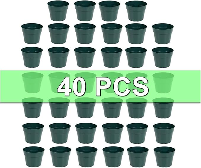 RooTrimmer 40 Pack 4 Inch Plastic Nursery Pots with Mesh Pad, Thick Sturdy Plastic Plant Pots with Drainage Holes Indoor/Ourdoor Flower Planter Pots, Green